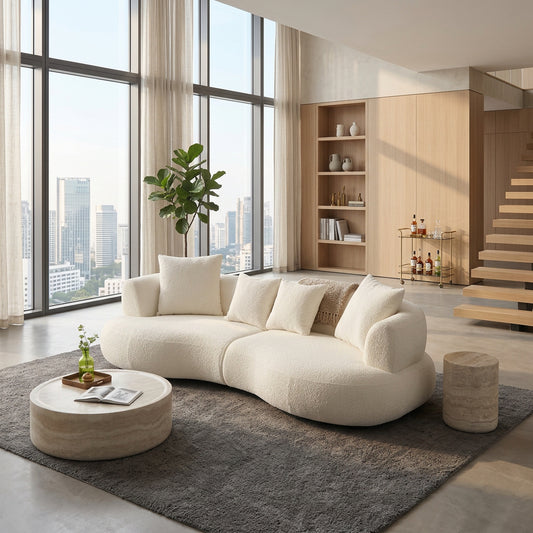 Modern Sectional pet - friendly Curved shape Sofa Couch boucle fabric off - white - BBTJOINT