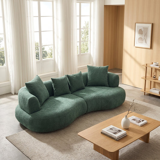 Modern Symmetrical Curved shape Sofa Couch pet - friendly green boucle - BBTJOINT