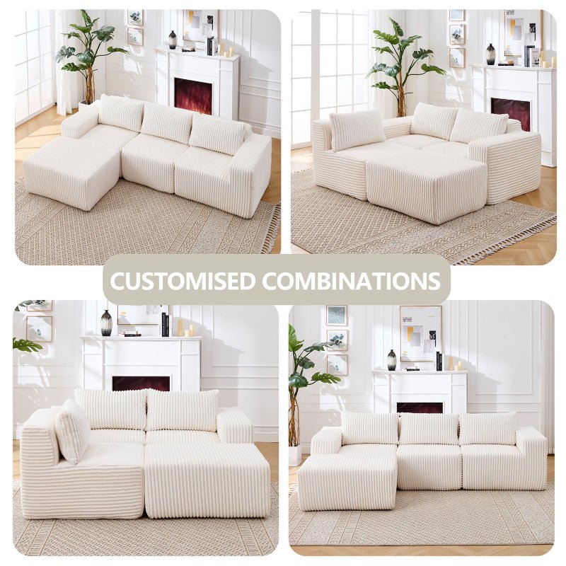 Rearrangeable & reversible modular corduroy sectional sofa beige - BBTJOINT