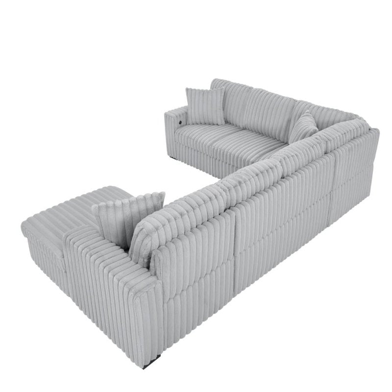 U shape sectional Pull - Out bed corduroy couch grey - BBTJOINT