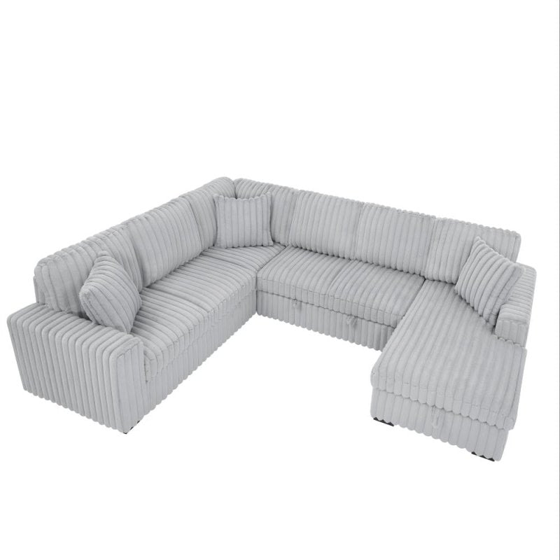 U shape sectional Pull - Out bed corduroy couch grey - BBTJOINT