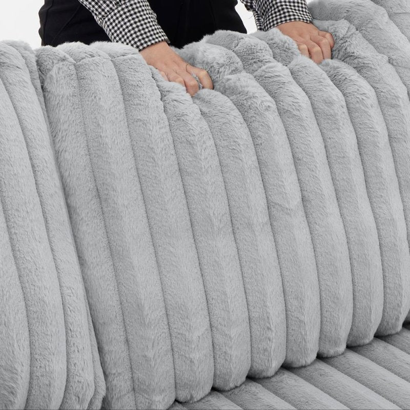 U shape sectional Pull - Out bed corduroy couch grey - BBTJOINT