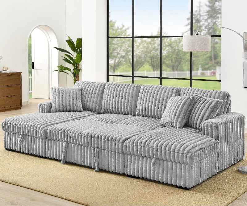 U Shaped convertible Sectional Sofa corduroy fabric couch with pull out bed - BBTJOINT