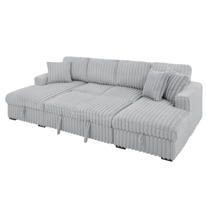 U Shaped convertible Sectional Sofa corduroy fabric couch with pull out bed - BBTJOINT