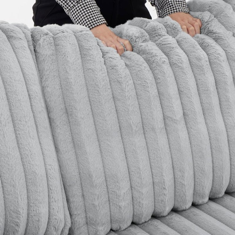 U Shaped convertible Sectional Sofa corduroy fabric couch with pull out bed - BBTJOINT