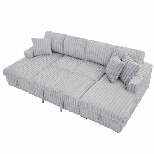 U Shaped convertible Sectional Sofa corduroy fabric couch with pull out bed - BBTJOINT