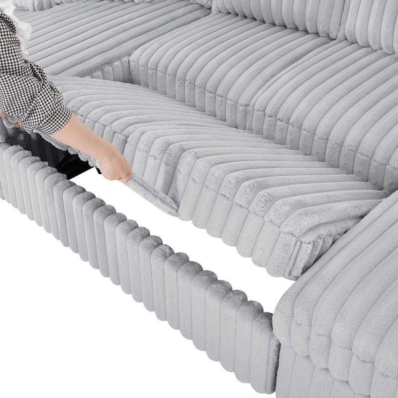 U Shaped convertible Sectional Sofa corduroy fabric couch with pull out bed - BBTJOINT