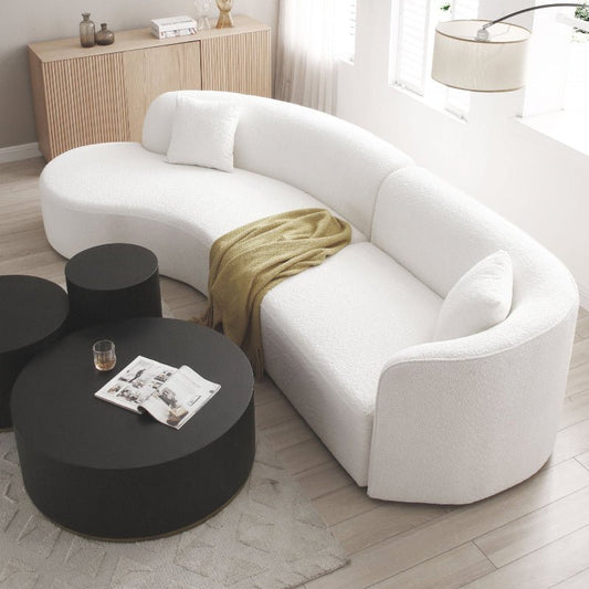 Upholstery Boucle Sectional Curved Sofa chaise Couch white - BBTJOINT